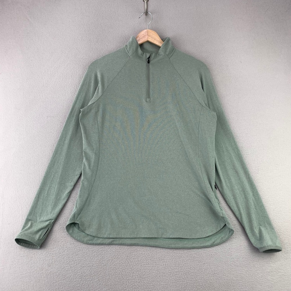 REI Co-op Quarter Zip‎ Pullover Women Large Green Activewear Thumbholes Hiking